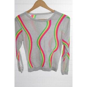 Wispr Cotton Silk Crew Neck Florescent Rainbow Oatmeal Sweater M